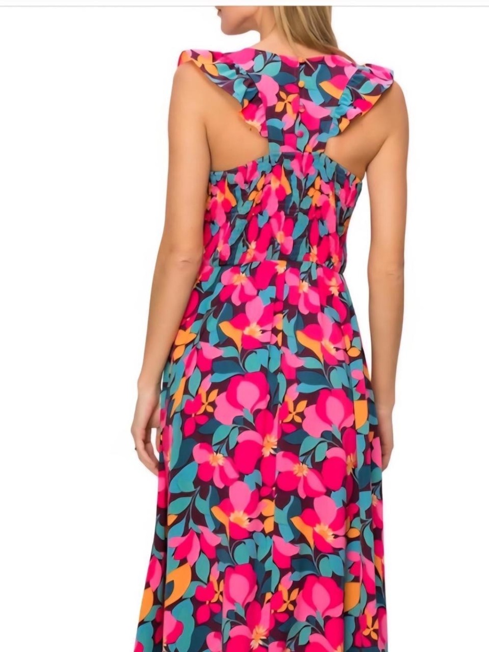 Floral Maxi Dress in Pink & Teal - Picture 5 of 5